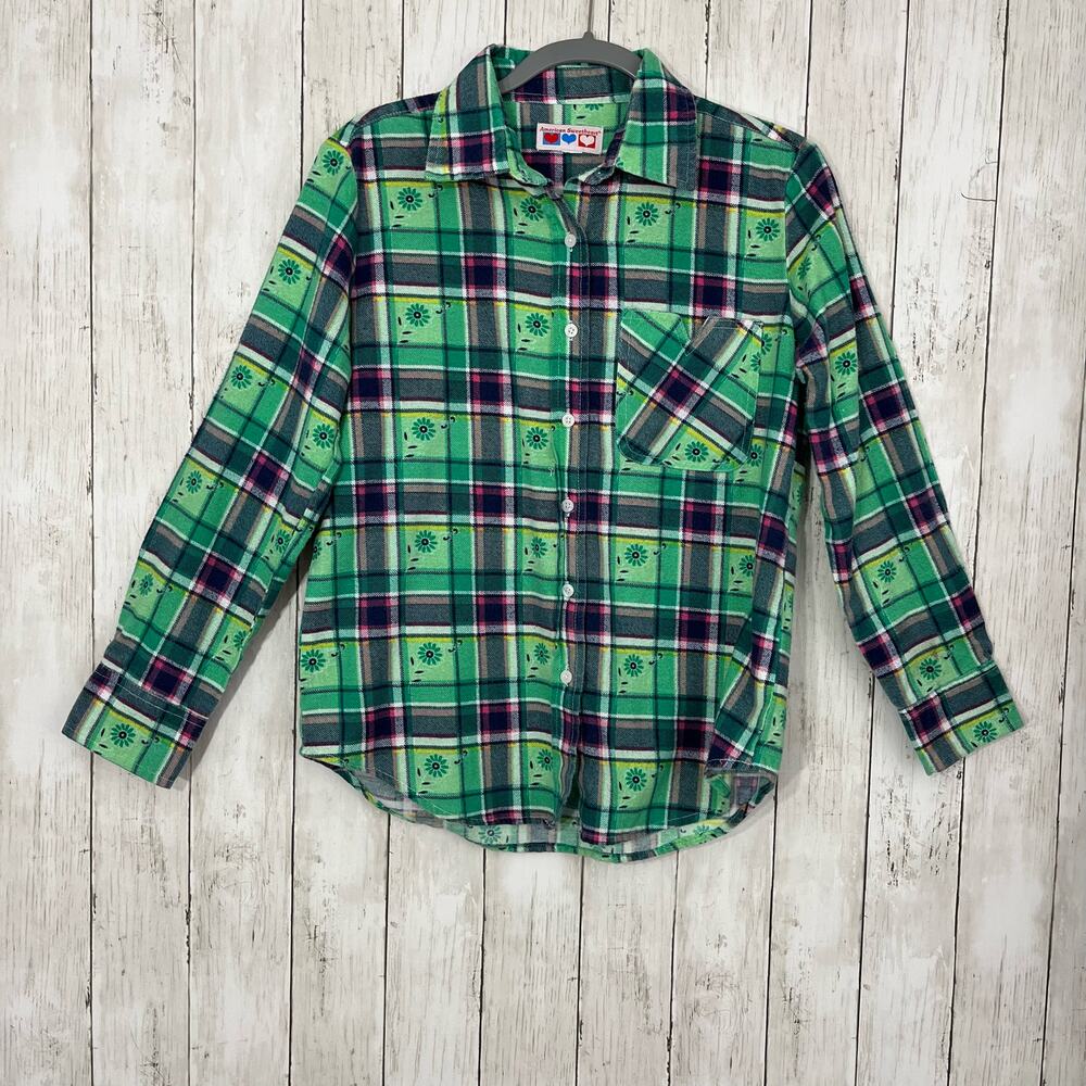 American Sweetheart Flannel Soft Fall Plaid Floral Long Sleeve Button Down Shirt